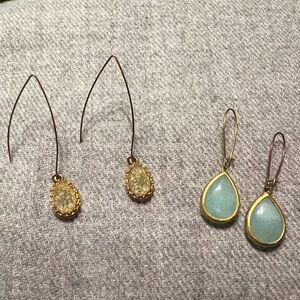 Boho Set - Two Pairs of Teardrop Earrings with Stone Accents